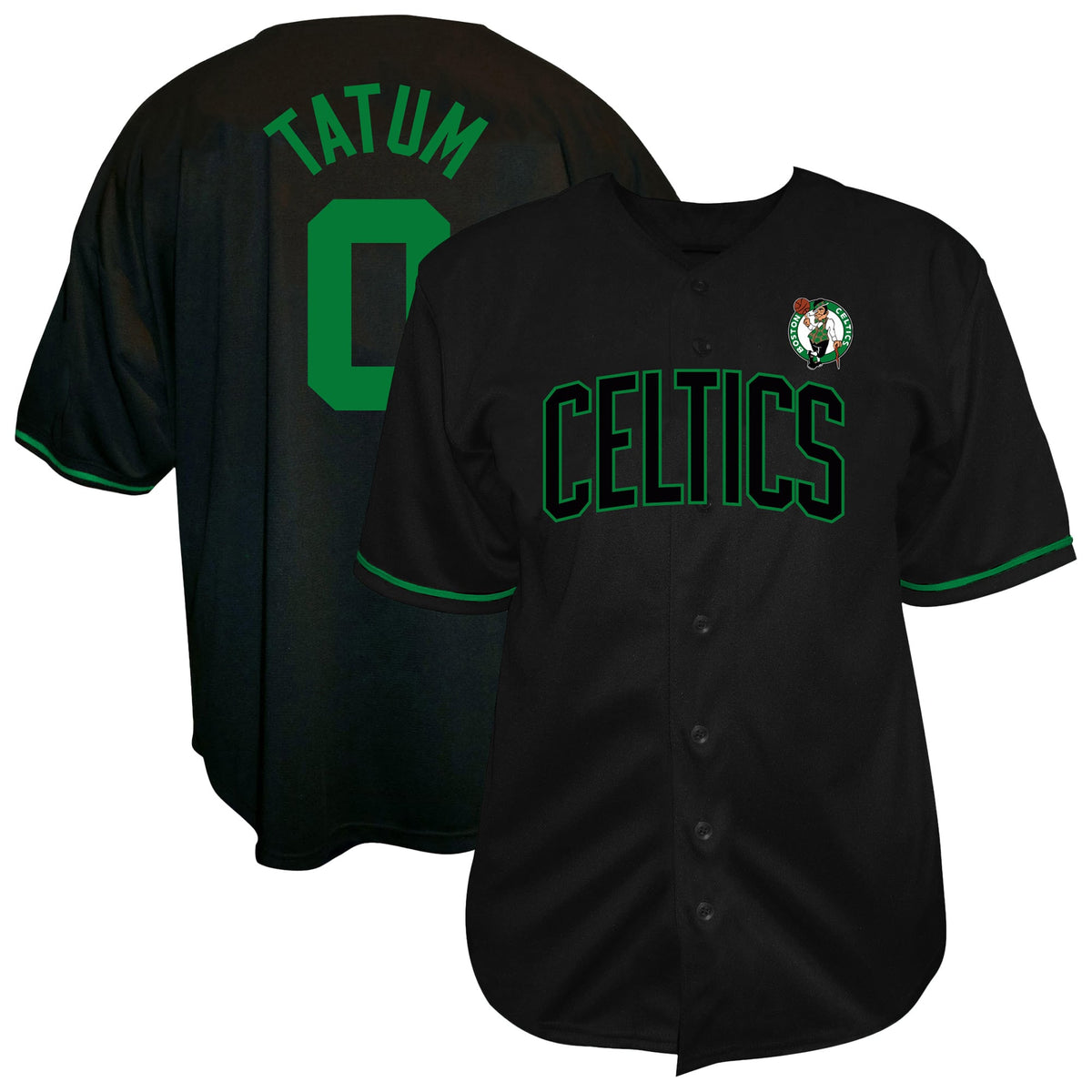 Men's Boston Celtics Jayson Tatum Profile Black Big & Tall Name & Number Button-Up Jersey