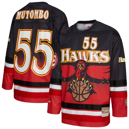 Unisex Atlanta Hawks Dikembe Mutombo Mitchell & Ness Red Maxxed Out Fashion Hockey Jersey