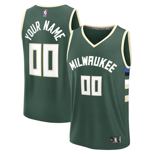 Youth Milwaukee Bucks Fanatics Green Fast Break Custom Replica Jersey - Icon Edition
