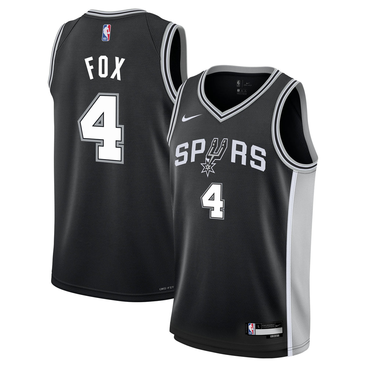 Youth San Antonio Spurs De'Aaron Fox Nike Black Swingman Jersey - Icon Edition
